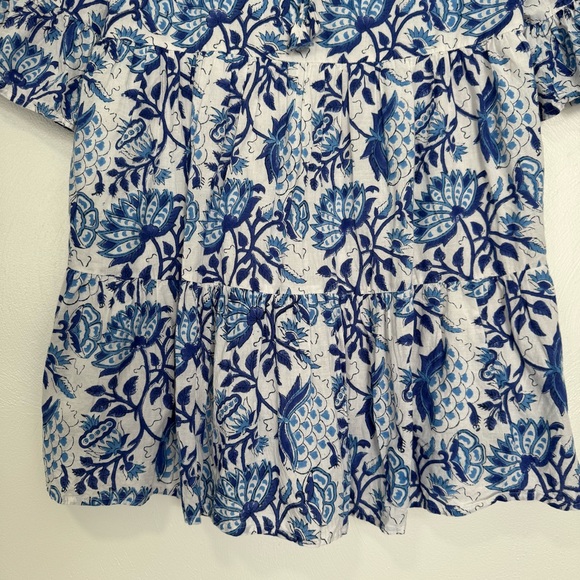 SoLe By Mare Sole Amore Dress Women’s Large Blue Floral Cotton Resortwear Boho - Picture 3 of 11